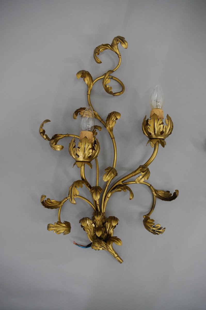 Gilt Wall Lamps, Italy, 1960s, Set of 2