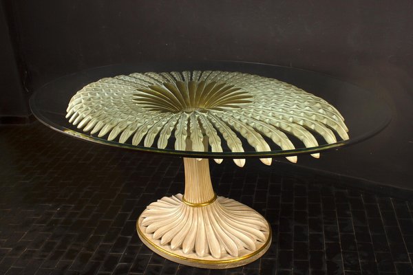 Giltwood and Painted Palm Sculptural Dining or Center Table, Italy, 1970s-MBH-1031624