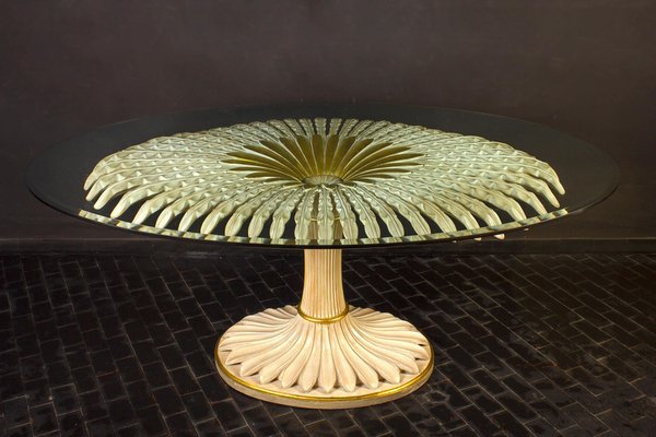 Giltwood and Painted Palm Sculptural Dining or Center Table, Italy, 1970s-MBH-1031624