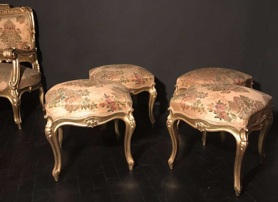 Giltwood Stools, Italy, 19th-Century, Set of 4