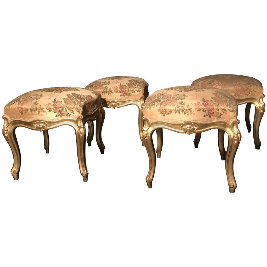 Giltwood Stools, Italy, 19th Century, Set of 4