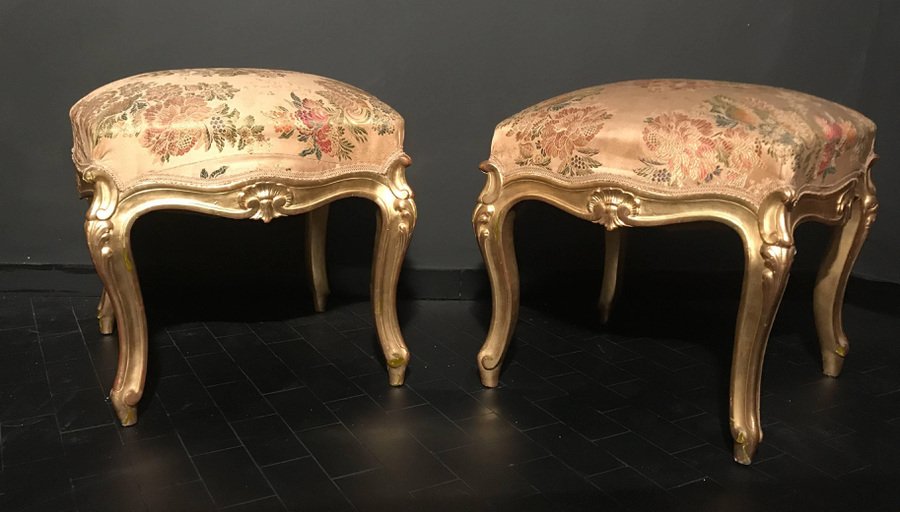 Giltwood Stools, Italy, 19th-Century, Set of 4