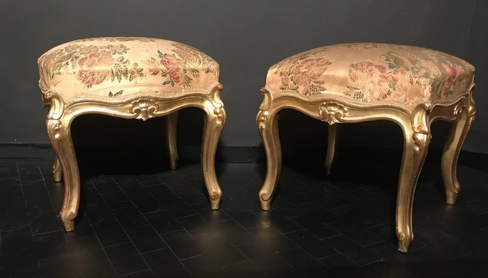 Giltwood Stools, Italy, 19th Century, Set of 4-MBH-1032165