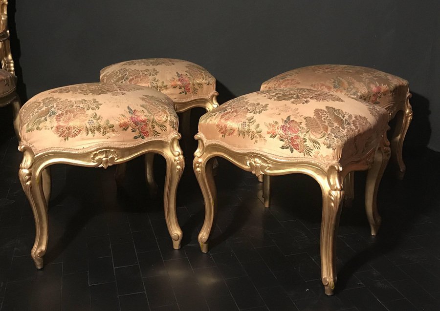 Giltwood Stools, Italy, 19th-Century, Set of 4