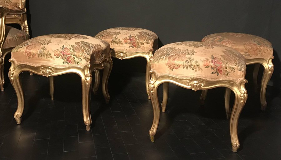 Giltwood Stools, Italy, 19th Century, Set of 4