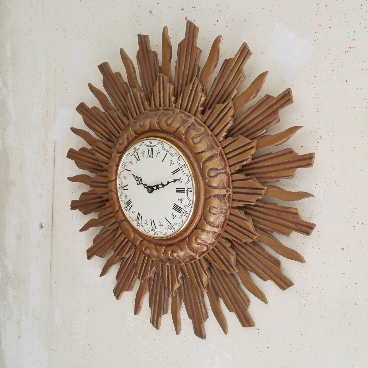 Giltwood Sunburst Wall Clock from Stijlklokkenfabriek C.J.H. Sens en Zonen, 1960s