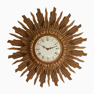 Giltwood Sunburst Wall Clock from Stijlklokkenfabriek C.J.H. Sens en Zonen, 1960s-SJU-653906