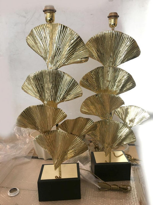 Ginko Biloba Table Lamps with Gold Brass Frame Leaves from Simoeng, Set of 2