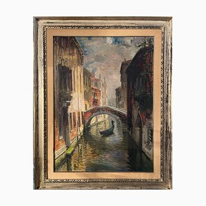 Gino Salviati, Rio Muazzo, Venice, 20th Century, Oil on Canvas, Framed-PKM-1723545