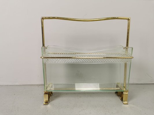 Gio Ponti Style Brass and Glass Magazine Rack, 1950s-PRS-914262