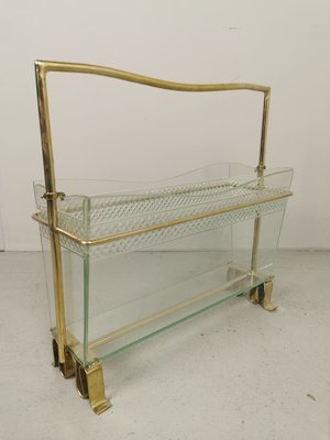 Gio Ponti Style Brass and Glass Magazine Rack, 1950s-PRS-914262