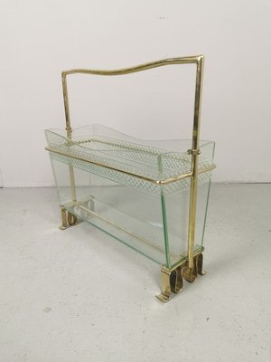 Gio Ponti Style Brass and Glass Magazine Rack, 1950s-PRS-914262