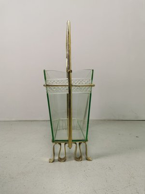 Gio Ponti Style Brass and Glass Magazine Rack, 1950s-PRS-914262