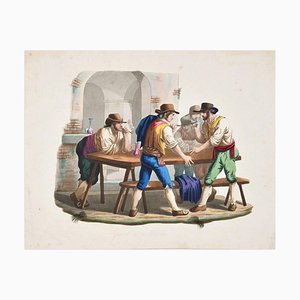 Gioco di Morra - Etching a Watercolor by Bartolomeo Pinelli - 19th Century 19th Century-ZCI-761824