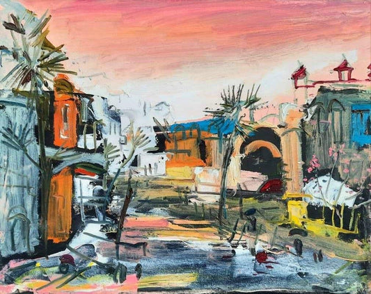 Giorgi Kukhalashvili, Sunset in the Seaside City, 2021, Oil on Canvas