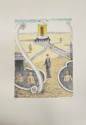 Giorgio De Chirico, L'Ospite dei Bagnanti Misteriosi, Lithograph, 1969-ZCI-1436465