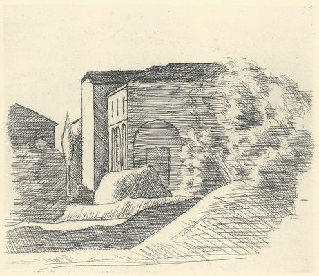 Giorgio Morandi, House with Porch and Cypress, 1924-1957, Lithograph-YWW-2043823