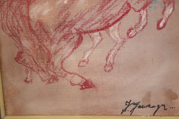 Giovan Francesco Gonzaga, Horses, 21st Century, Colored Crayon on Paper, Framed-DCO-1399116