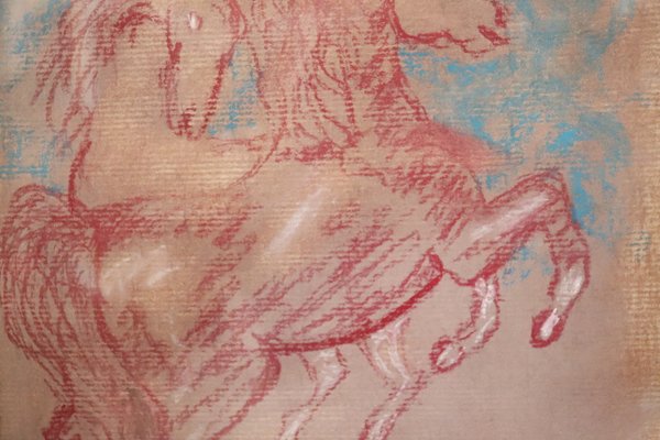 Giovan Francesco Gonzaga, Horses, 21st Century, Colored Crayon on Paper, Framed-DCO-1399116