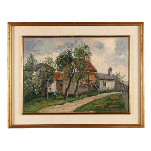 Giovanni Balansino, Landscape, Oil on Faesite, Framed