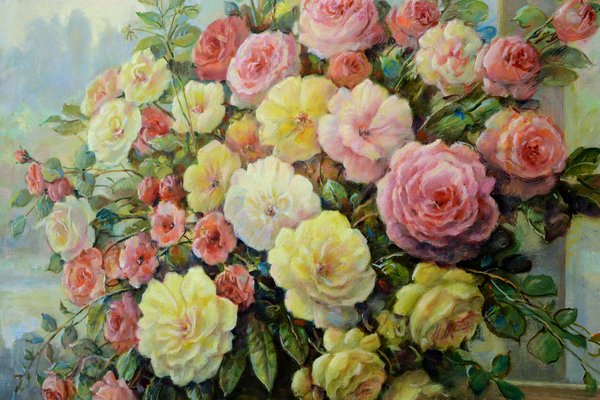 Giovanni Bonetti, Basket of Flowers, 1980, Oil on Canvas, Framed-VHF-2018134