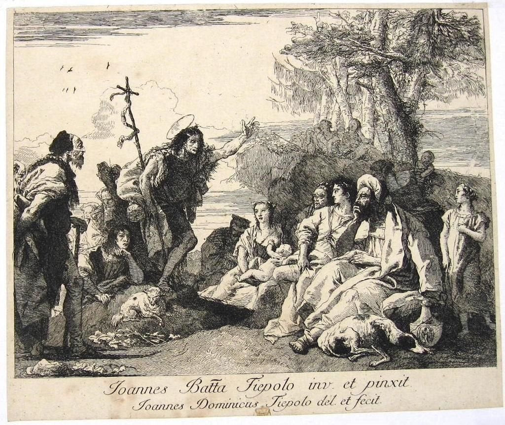 Giovanni Domenico Tiepolo - The Preaching of St. John the Baptist - Etching by Tiepolo - 18th Century