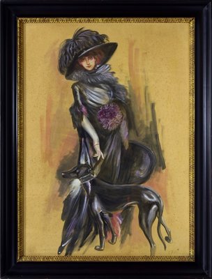 Giovanni Frattini, Portrait of Luisa Casati, Tempera on Paper, Framed-VHF-2041357