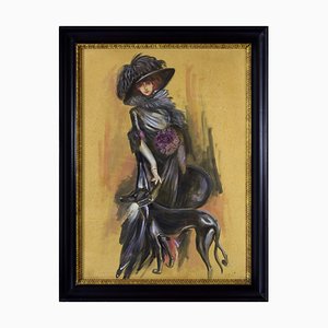 Giovanni Frattini, Portrait of Luisa Casati, Tempera on Paper, Framed-VHF-2041357