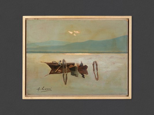 Giovanni Lomi, Fishing Boats, Oil on Wooden Panel, Framed-GPP-1126539