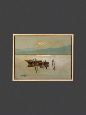 Giovanni Lomi, Fishing Boats, Oil on Wooden Panel, Framed-GPP-1126539