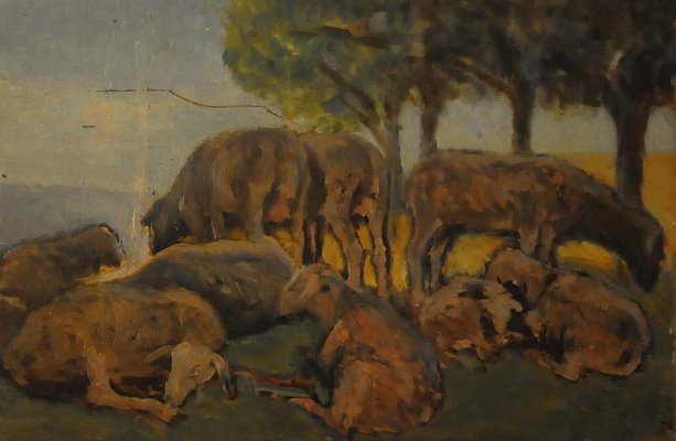 Giovanni Malesci, The Sheep Herd, 1927, Oil on Panel-KHH-1242141