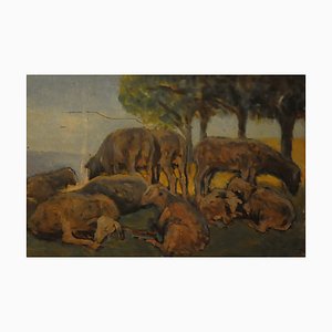 Giovanni Malesci, The Sheep Herd, 1927, Oil on Panel-KHH-1242141