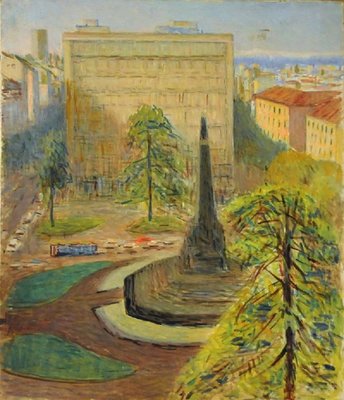 Giovanni Malesci, View of Piazza 5 Giornate, 1966, Oil on Canvas-KHH-1243754