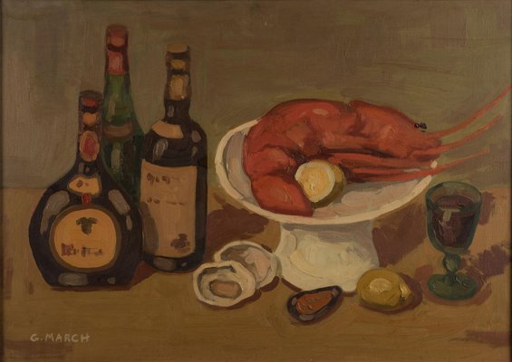 Giovanni March, Still Life with Lobster, Oil on Canvas, 20th Century-ZCI-1770096