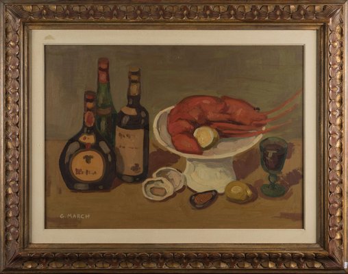 Giovanni March, Still Life with Lobster, Oil on Canvas, 20th Century-ZCI-1770096