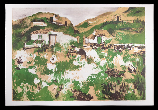 Giovanni Omiccioli, Village 1st Stadium, Lithograph, 1971, Framed