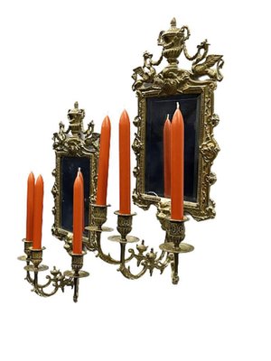 Girandole Mirrors with 3-Armed Candleholders, 1900s, Set of 2-UCH-1224545