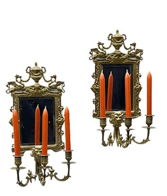 Girandole Mirrors with 3-Armed Candleholders, 1900s, Set of 2-UCH-1224545