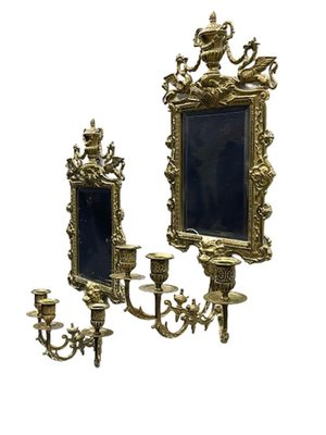 Girandole Mirrors with 3-Armed Candleholders, 1900s, Set of 2-UCH-1224545