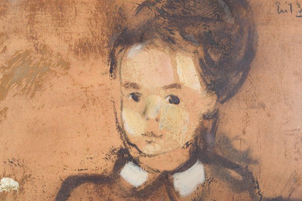 Girl and Puppet with Toy Horse, Mid-20th Century, Oil on Paper or Card-AOI-1106859