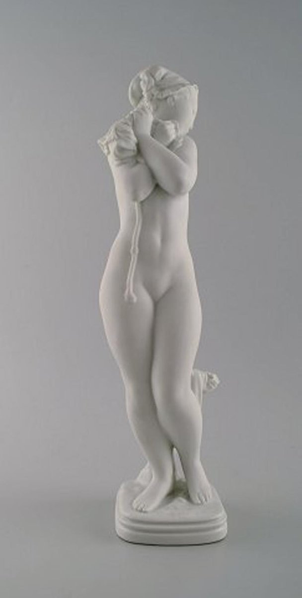 Girl Bathing Porcelain and Biscuit Sculpture by Gerhard Henning for Royal Copenhagen, 1920s