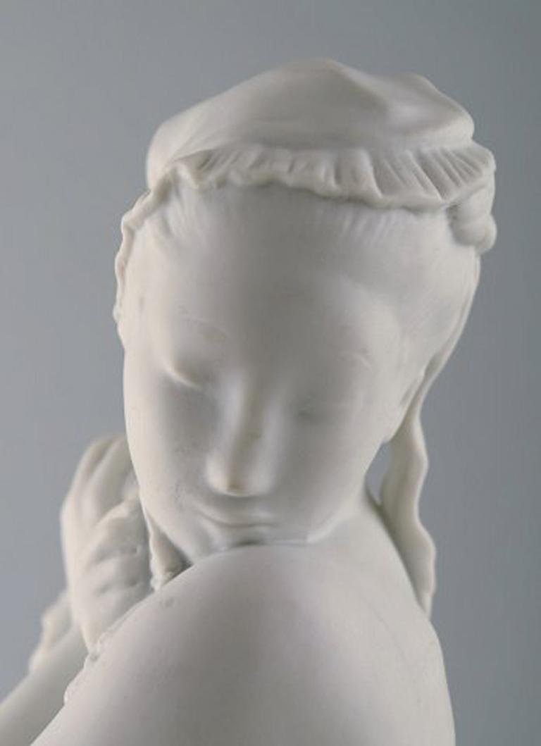 Girl Bathing Porcelain and Biscuit Sculpture by Gerhard Henning for Royal Copenhagen, 1920s