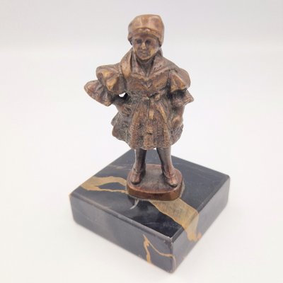 Girl Bronze Figure on Marble Base, 1890s-WK-1762445