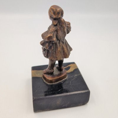 Girl Bronze Figure on Marble Base, 1890s-WK-1762445