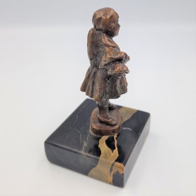 Girl Bronze Figure on Marble Base, 1890s-WK-1762445