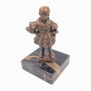 Girl Bronze Figure on Marble Base, 1890s-WK-1762445