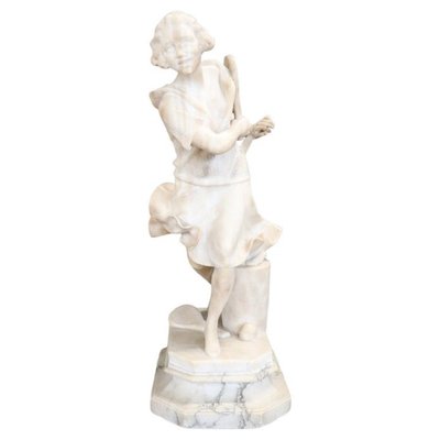 Girl Playing Tennis, White Carrara Marble, Early 20th Century-DCO-2021377