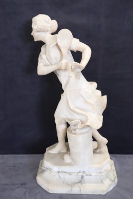 Girl Playing Tennis, White Carrara Marble, Early 20th Century-DCO-2021377