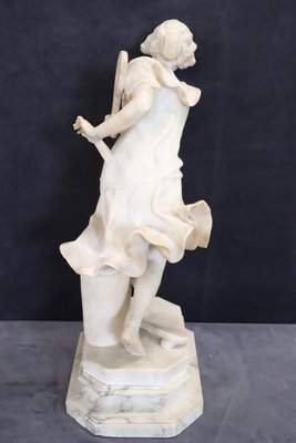 Girl Playing Tennis, White Carrara Marble, Early 20th Century-DCO-2021377