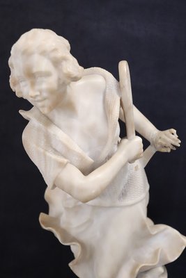 Girl Playing Tennis, White Carrara Marble, Early 20th Century-DCO-2021377